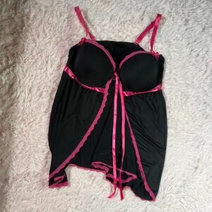 Black pink lace Y2K Fairy Grunge Whimsygoth padded front clasp babydoll Lingerie